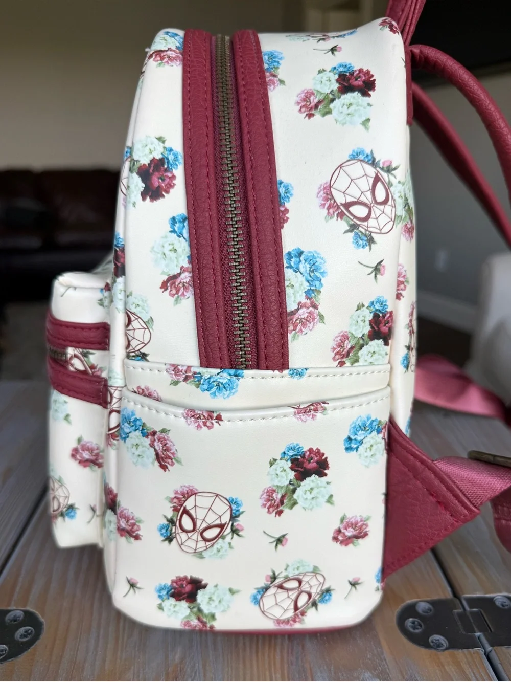 Loungefly Marvel Floral Spider-Man Mini Backpack - Cream & Burgundy Accents